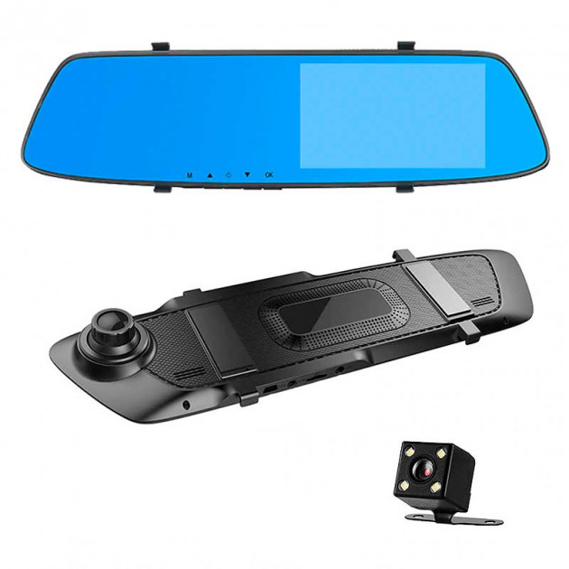 Автомобильное зеркало видеорегистратор L1001C, две камеры, цвет черный (распродажа -30%)