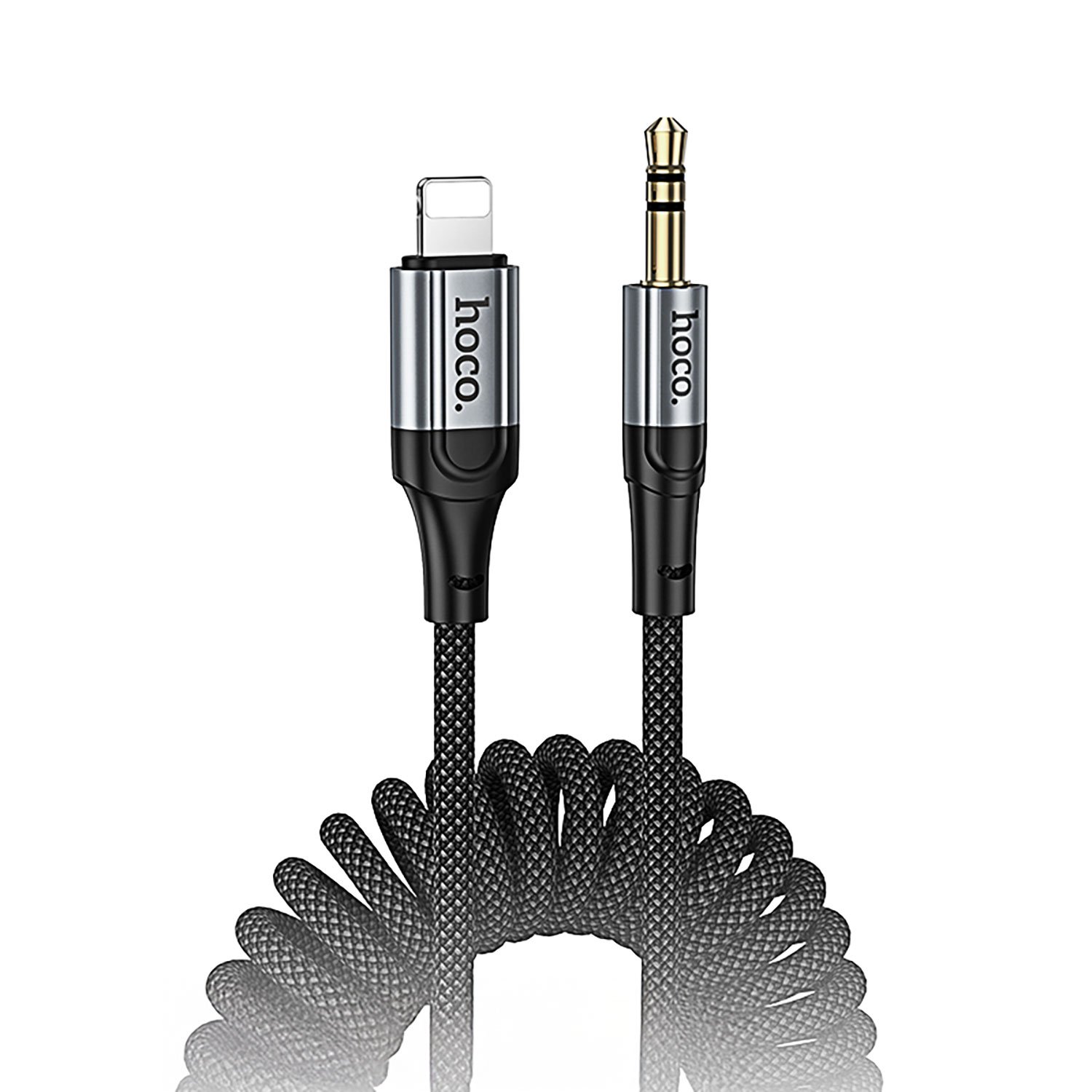 Аудио кабель, переходник HOCO UPA33A AUX (Jack 3.5 мм) на Lightning 8-pin, растягивается до 1.5 метра, цвет черный
