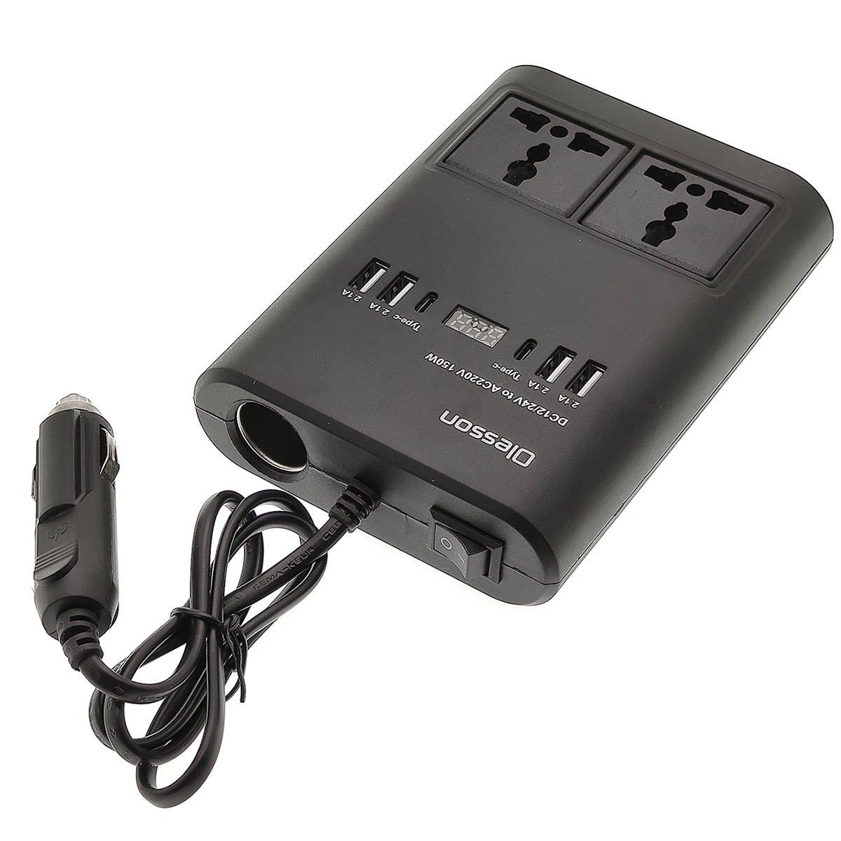 Автомобильный разветвитель (Инвертор) OLESSON 1662, 150W 12/24V, цвет черный