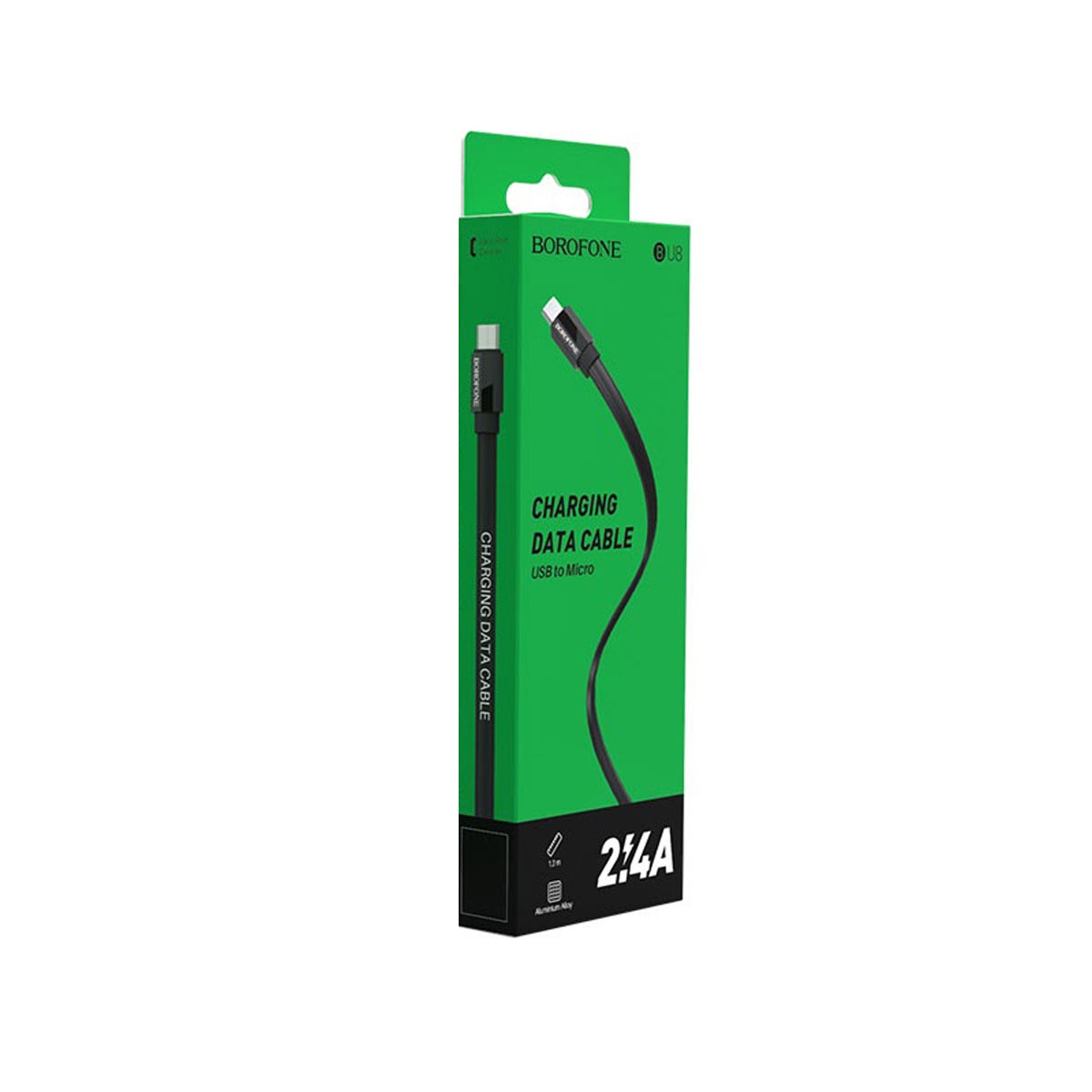 Кабель BOROFONE BU8 Glory Micro USB, 2.4A, длина 1.2 метра, силикон, плоский, цвет черный