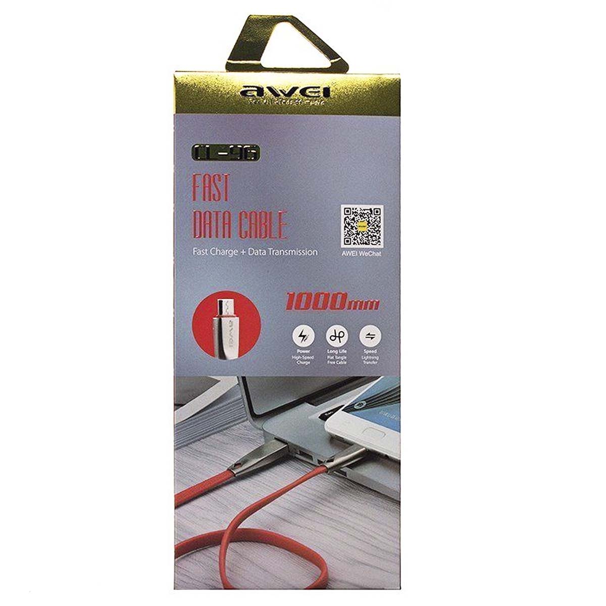 AWEI CL-96 FAST кабель Micro USB, 2.4A, длина 1 метр, цвет красный (-50%)