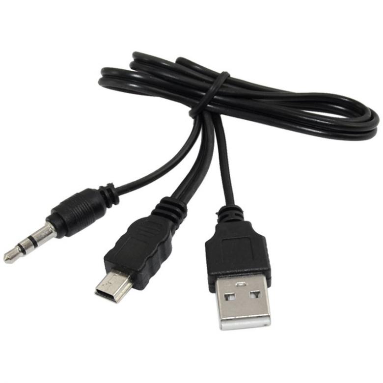 Кабель USB 2.0 (папа) - Jack 3.5 штекер (папа) - mini USB (папа) (USB 2.0 x mini USB / 5pin + 3.5 st / джек).