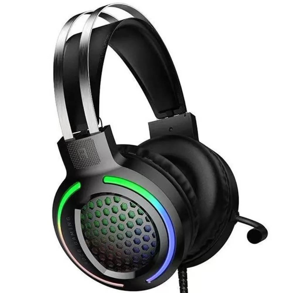 Игровая гарнитура (наушники с микрофоном) проводная, полноразмерная, HOCO W112, RGB подсветка, цвет черный