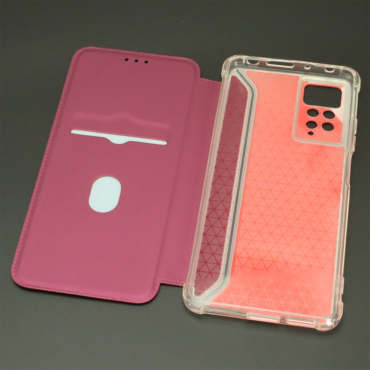 Чехол книжка для XIAOMI Redmi Note 11 Pro, Redmi Note 11 Pro 5G, экокожа, визитница, цвет бордовый