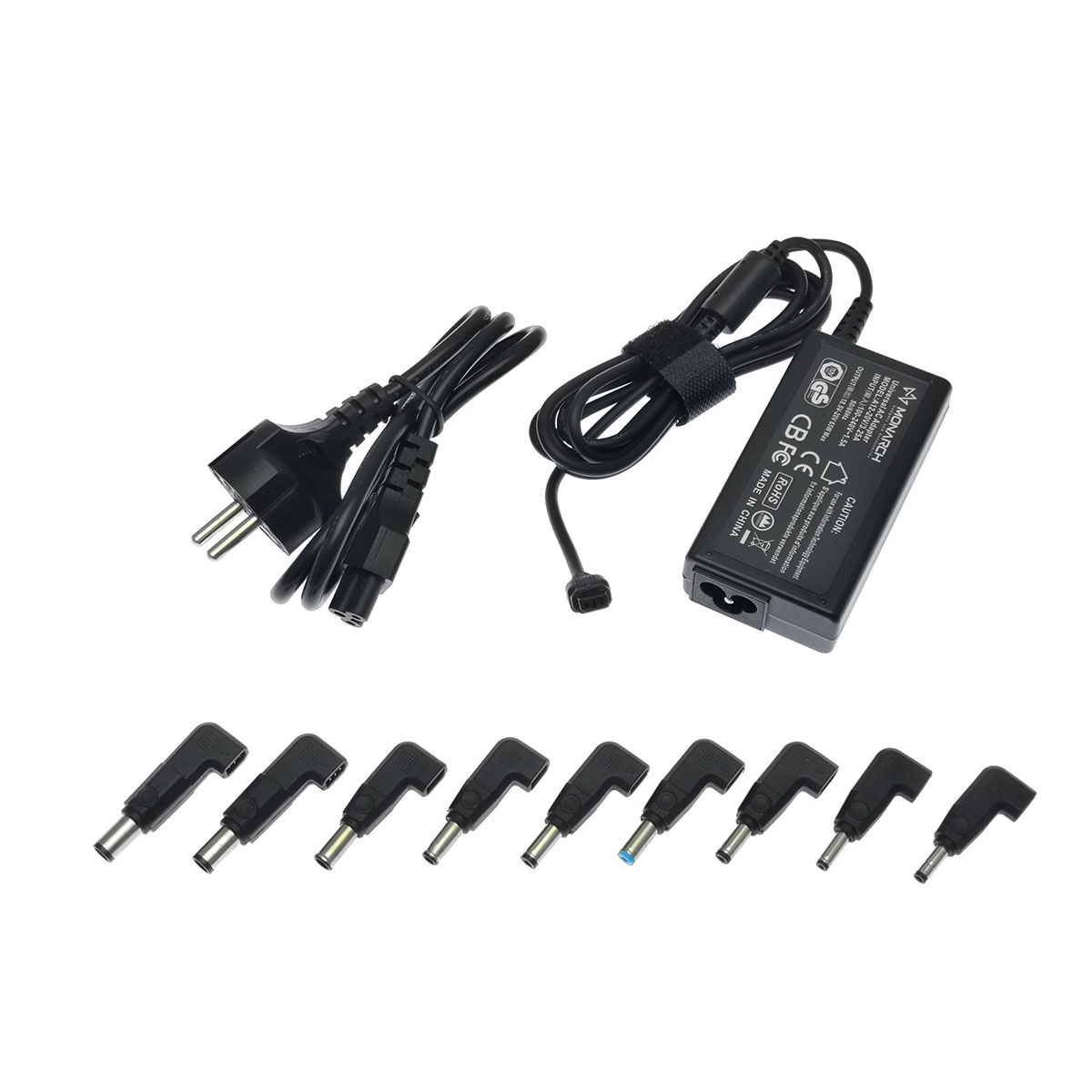 Блок питания Monarch A12-CTD-UN24 65W универсальный, в комплекте 9 переходников, цвет черный.