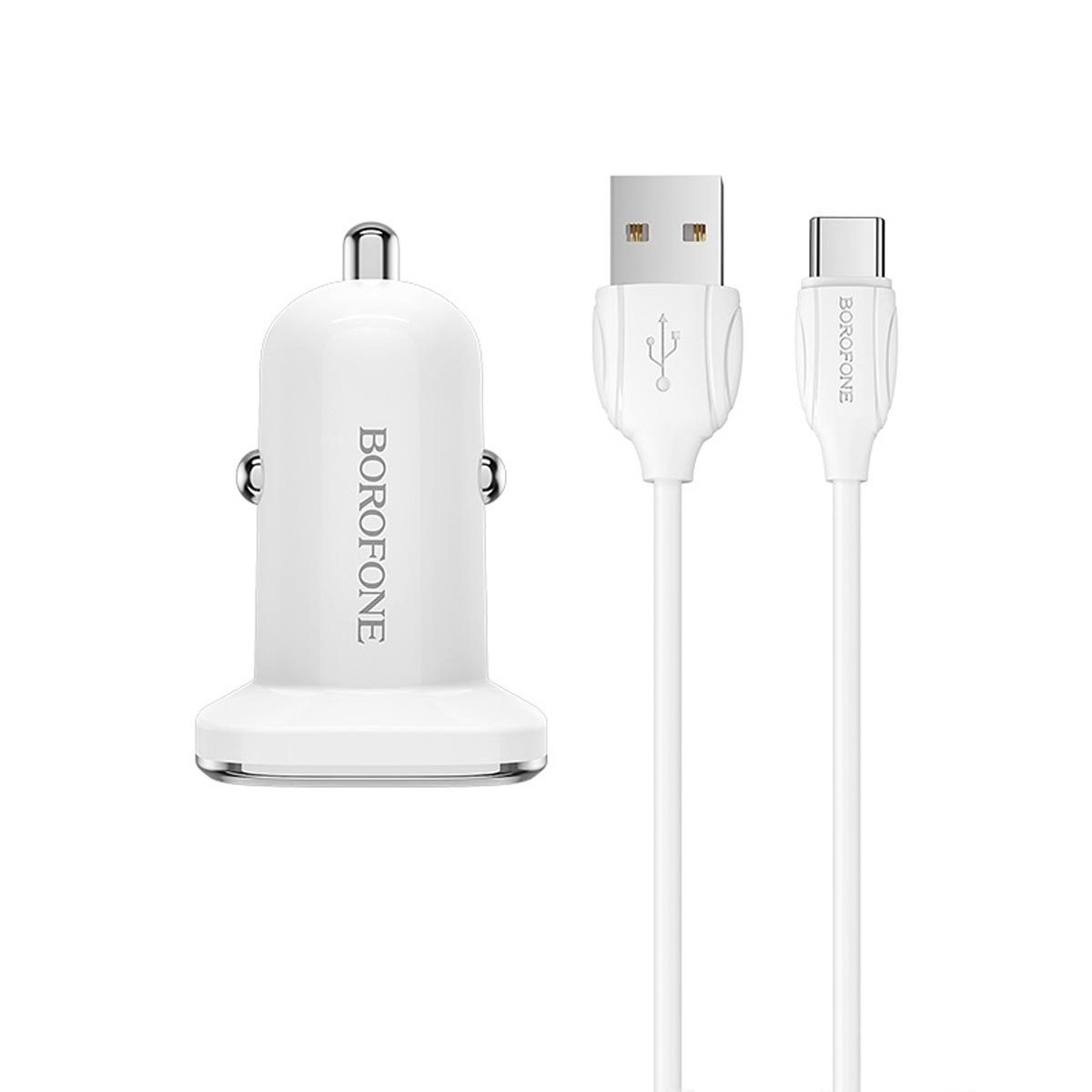 АЗУ (Автомобильное зарядное устройство) BOROFONE BZ12A Lasting power с кабелем USB Type C, длина 1 метр, цвет белый