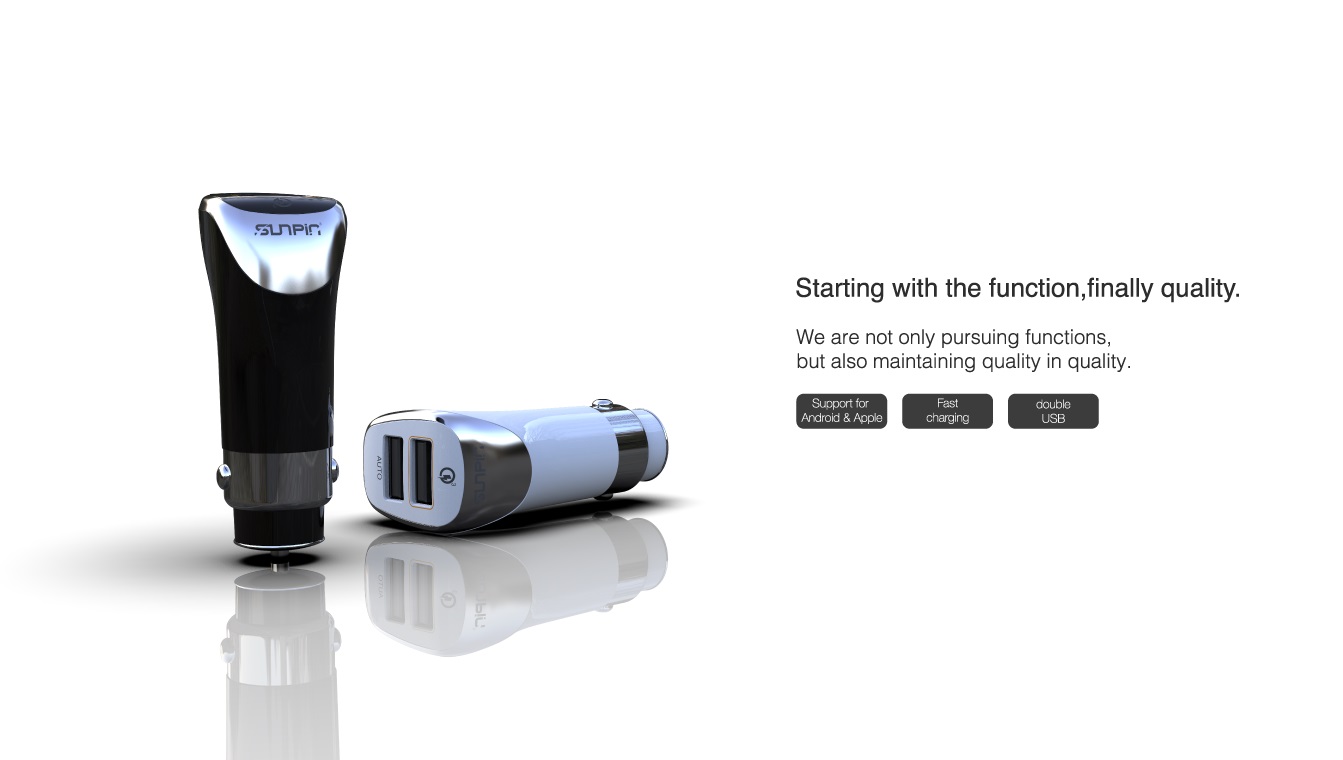 АЗУ (автомобильное зарядное устройство) SunPin CS-02 на 2 USB порта 5.1A - 15W, QC3.0, цвет чёрный.