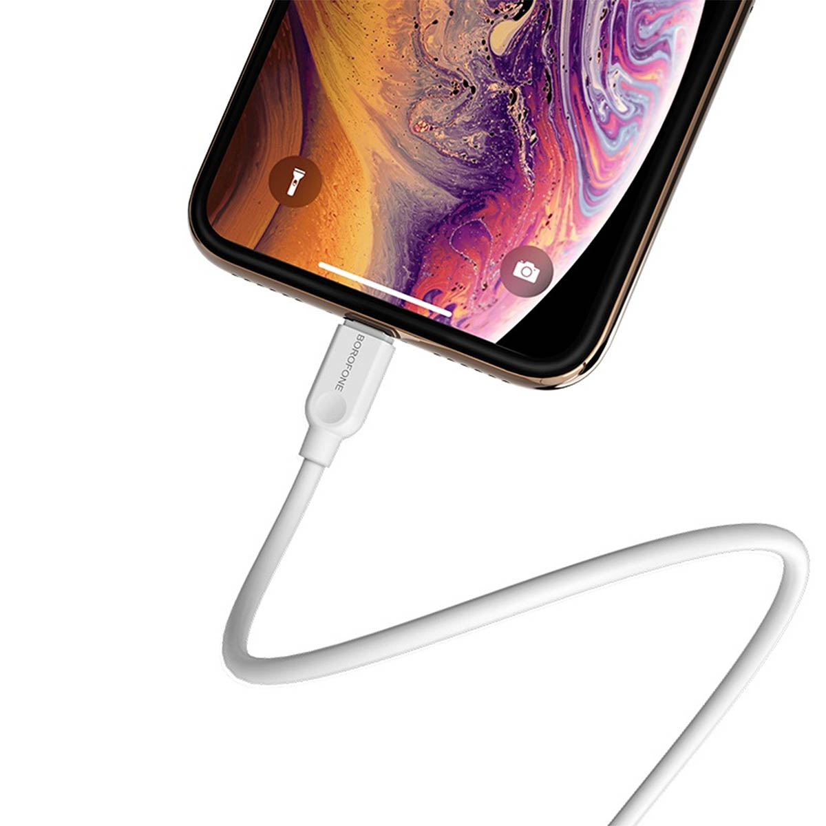 Кабель BOROFONE BX14 LinkJet Lightning 8 pin, длина 3 метра, силиконовая круглая оболочка, цвет белый