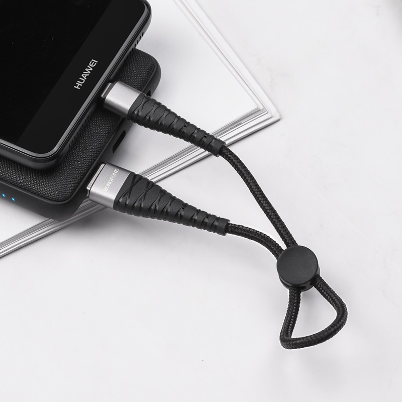 Кабель BOROFONE BX32 Munificent USB Type-C, 3A, длина 25 сантиметров, силиконовый, нейлоновая оплетка, цвет черный