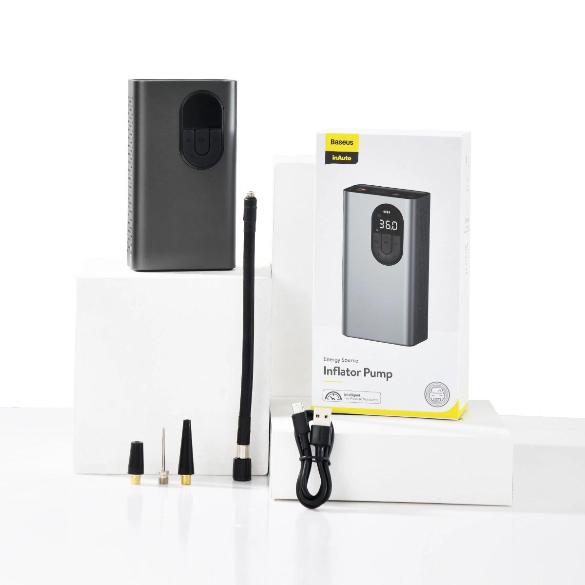 Автомобильный компрессор Baseus Energy Source Inflator Pump CRCQB02-0A, цвет серебристый