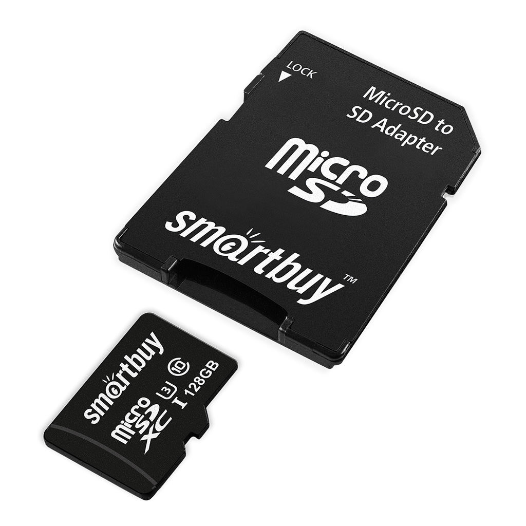 Карта памяти 128Gb Micro SDXC SMARTBUY Advanced SB128GBSDU1A-AD, 4K, UHS-I U3 (55/90 Mb/s), Class 10, SD адаптер, цвет черный