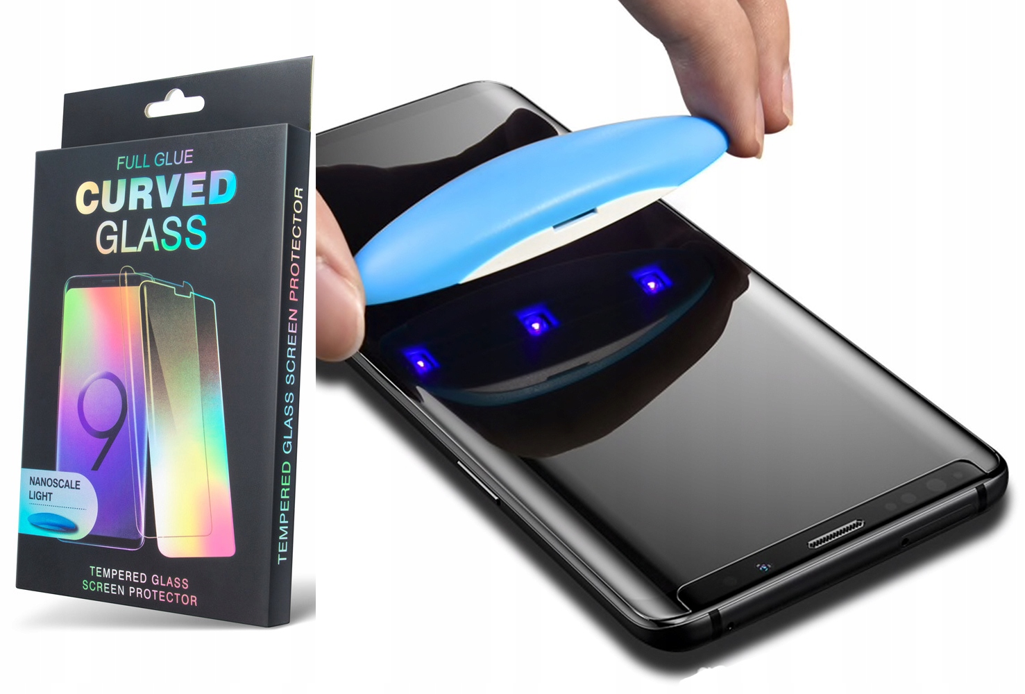 Защитное стекло UV GLASS для SAMSUNG Galaxy S8 Plus (SM-G955) c УФ-лампой и жидкостью, полная проклейка