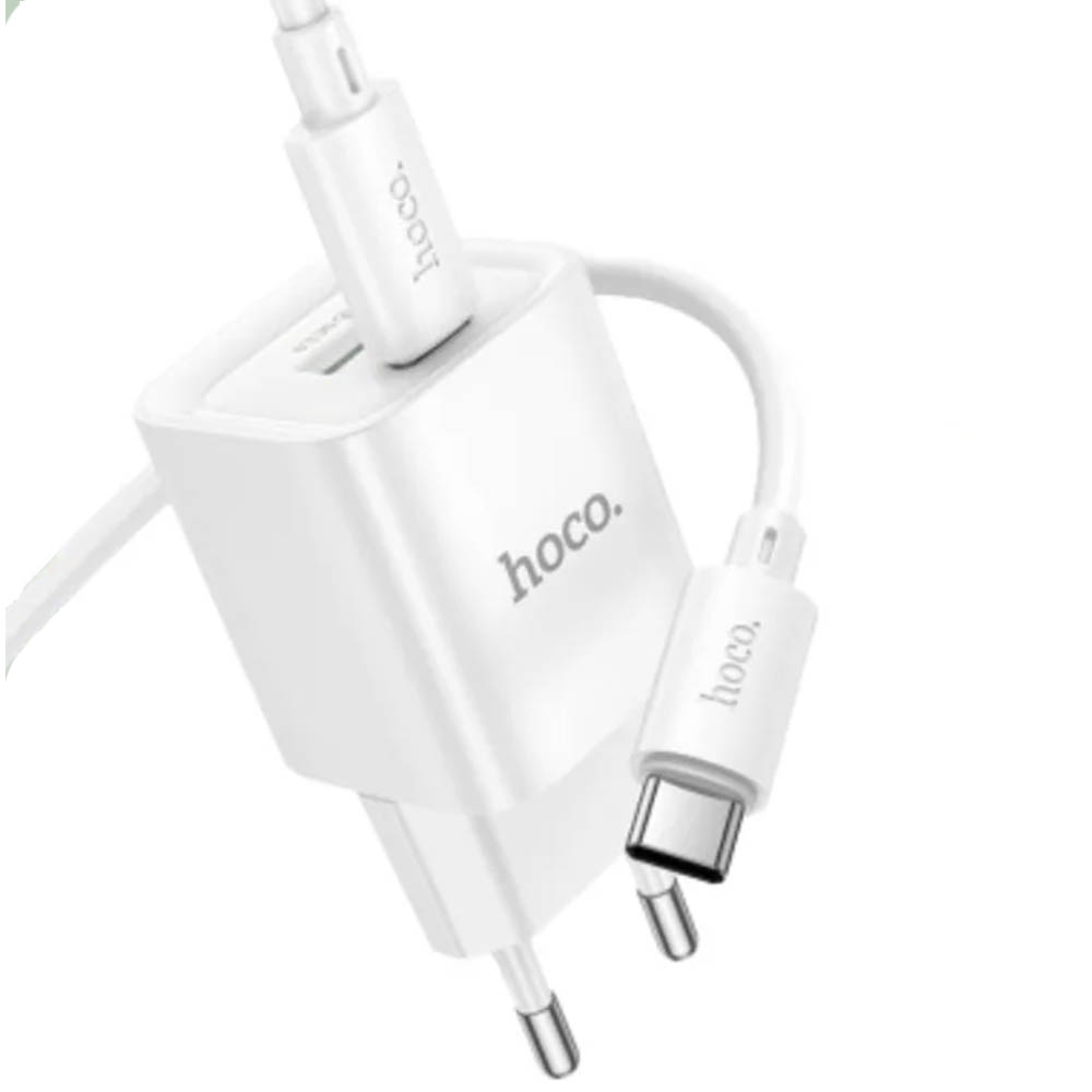 СЗУ (Сетевое зарядное устройство) с кабелем Type C на Type C HOCO C147A, 1 USB 18W, 1 USB Type C 20W, PD20W, QC3.0, длина кабеля 1 метр, цвет белый