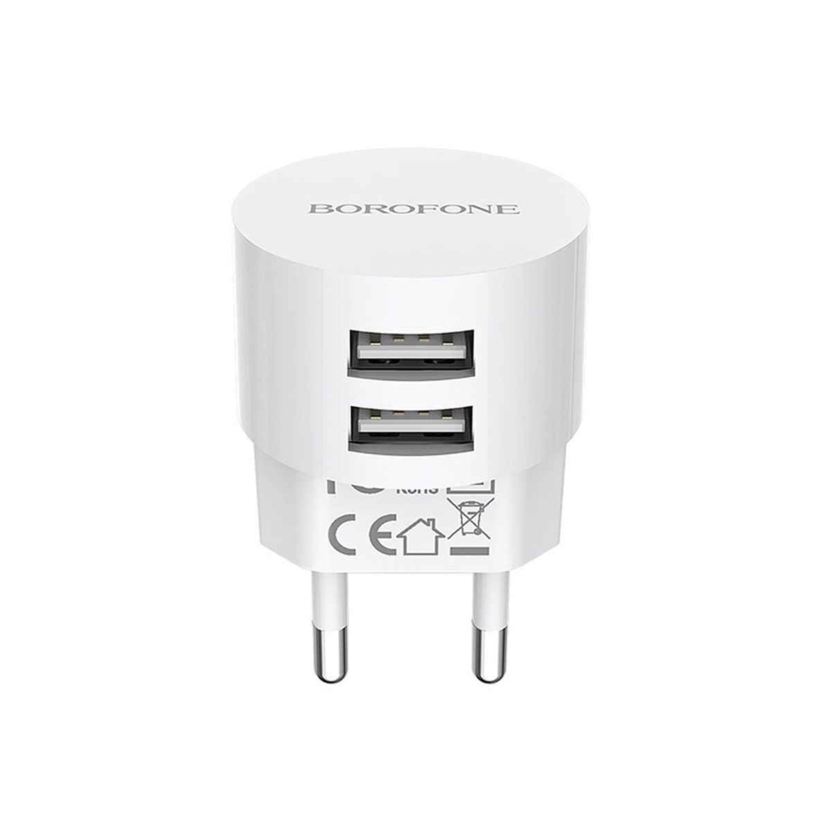 СЗУ (Сетевое зарядное устройство) BOROFONE BA23A Brilliant, 2.4A, 2 USB, цвет белый