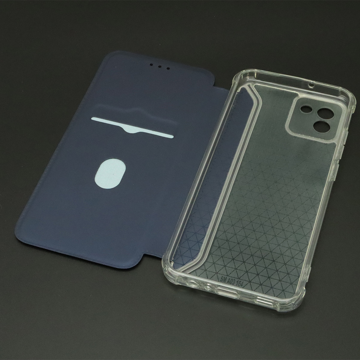 Чехол книжка для SAMSUNG Galaxy A03 (SM-A035F), экокожа, визитница, цвет темно синий