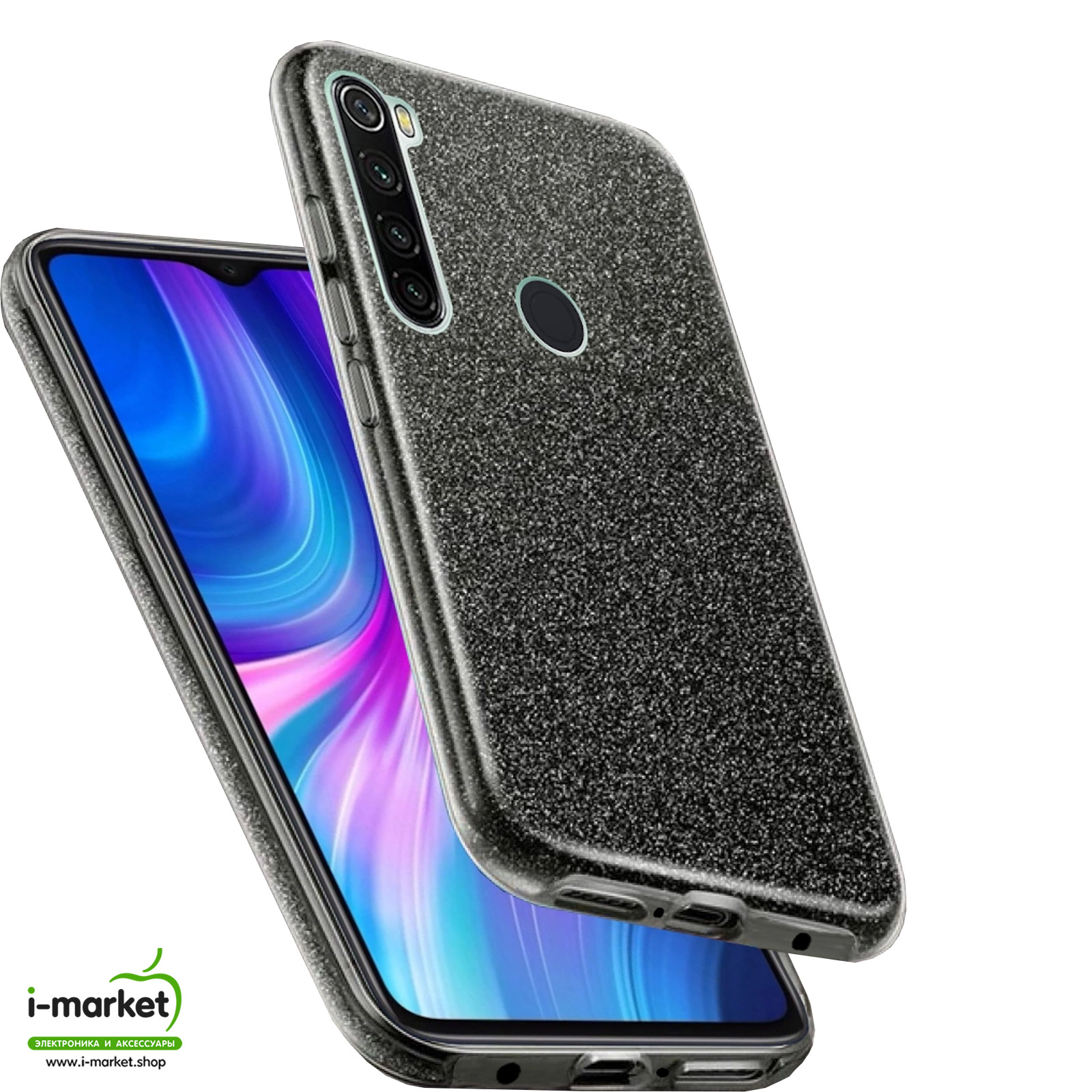 Чехол накладка Shine для XIAOMI Redmi Note 8, силикон, блестки, цвет черный