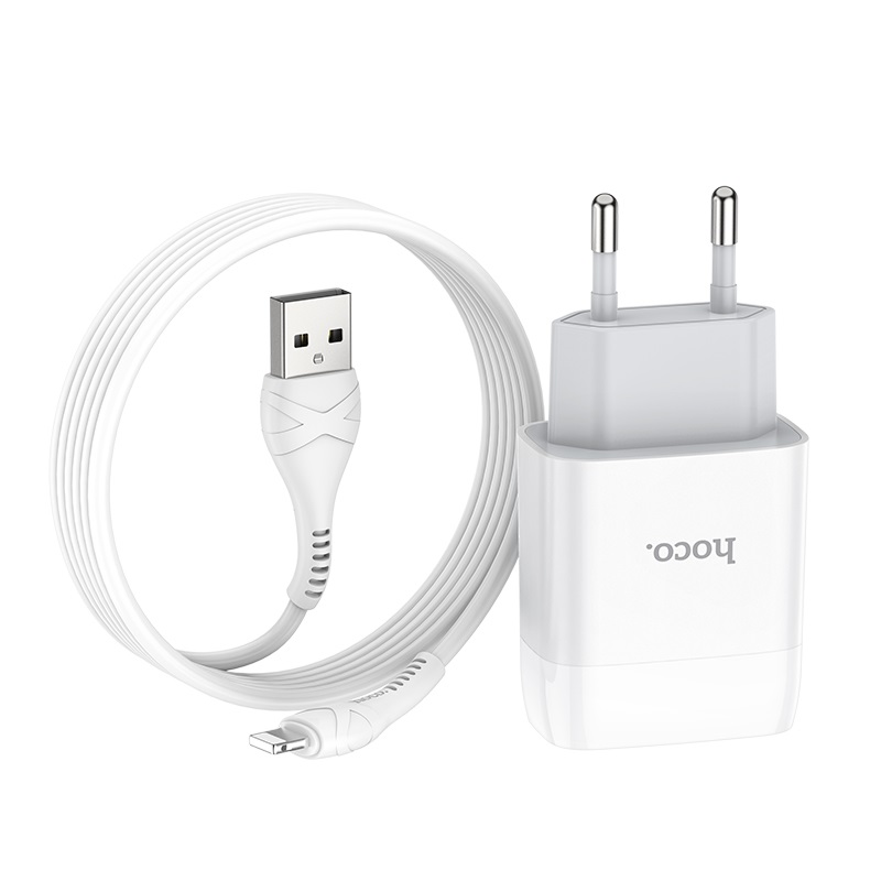 СЗУ (Сетевое зарядное устройство) HOCO C73A Glorious c кабелем Lightning 8 pin, 2.4A, 2 USB, длина 1 метр, цвет белый
