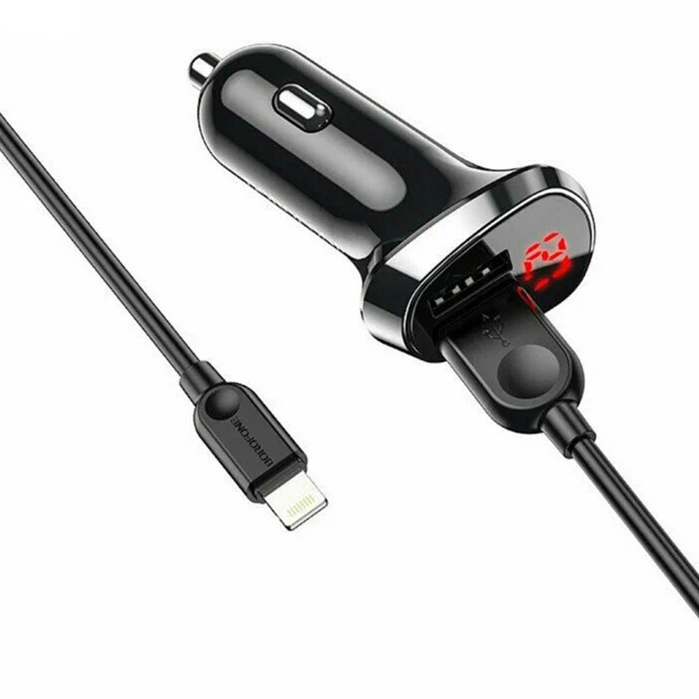 АЗУ (Автомобильное зарядное устройство) BOROFONE BZ15 Auspicious с кабелем APPLE Lightning 8 pin, 2.4А, 12W, 2xUSB, цвет черный