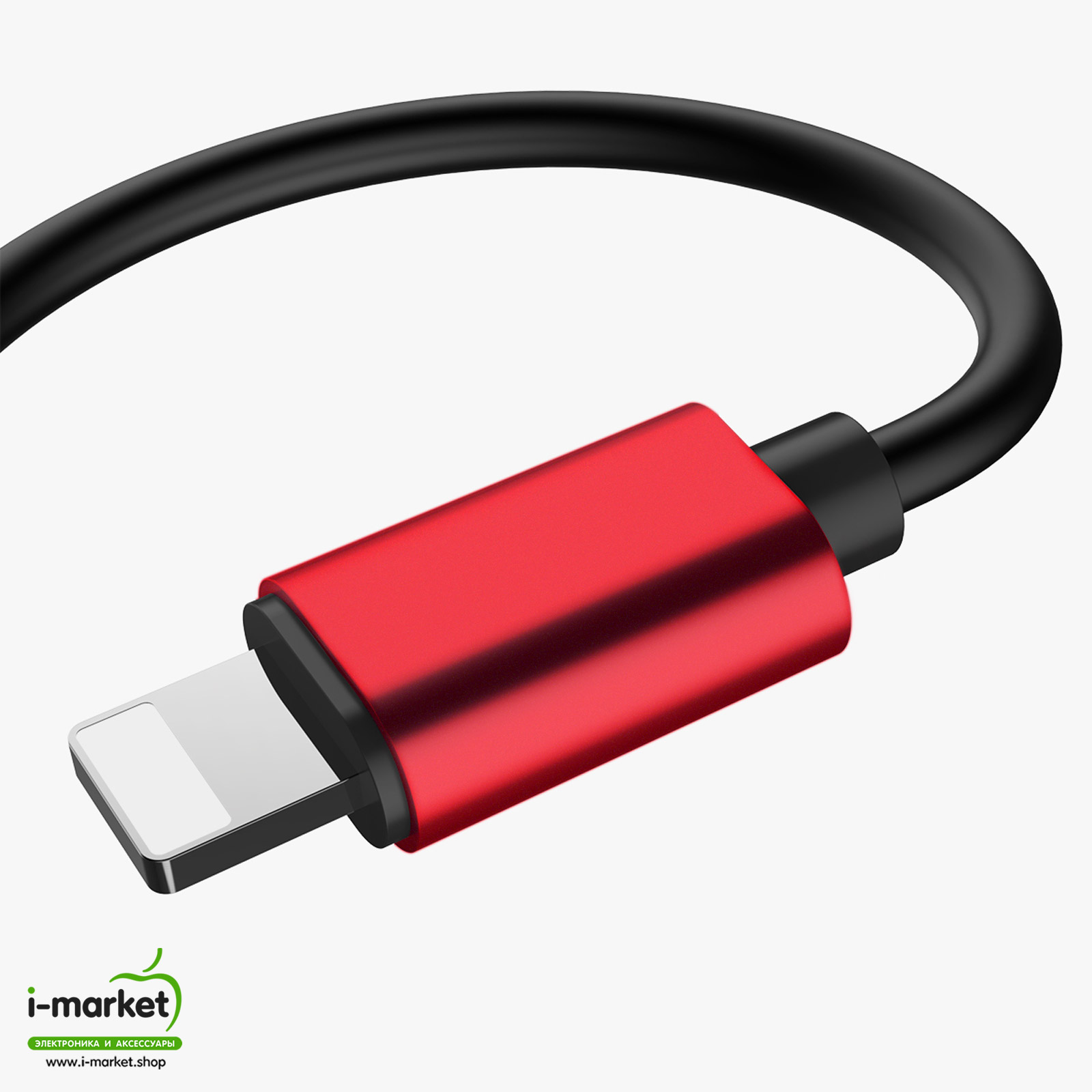 Переходник, адаптер аудио вход AUX 3.5 мм на разъем APPLE Lightning 8-pin, + доп. разъем Lightning 8-pin, Baseus L32, цвет красный