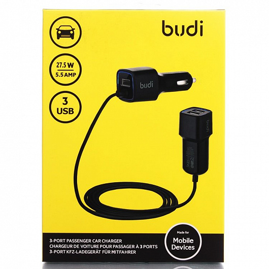АЗУ "budi" 5.5A с 3 USB выходами (M8J066 Rev A00) (черный/коробка) | Последняя цена