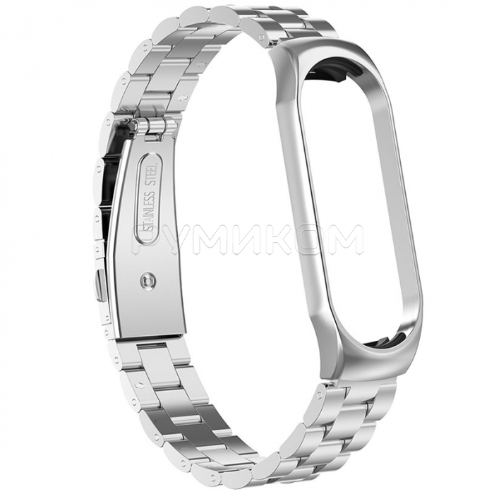 Ремешок для Xiaomi Mi Band 3, 4, металл, цвет серебристый.
