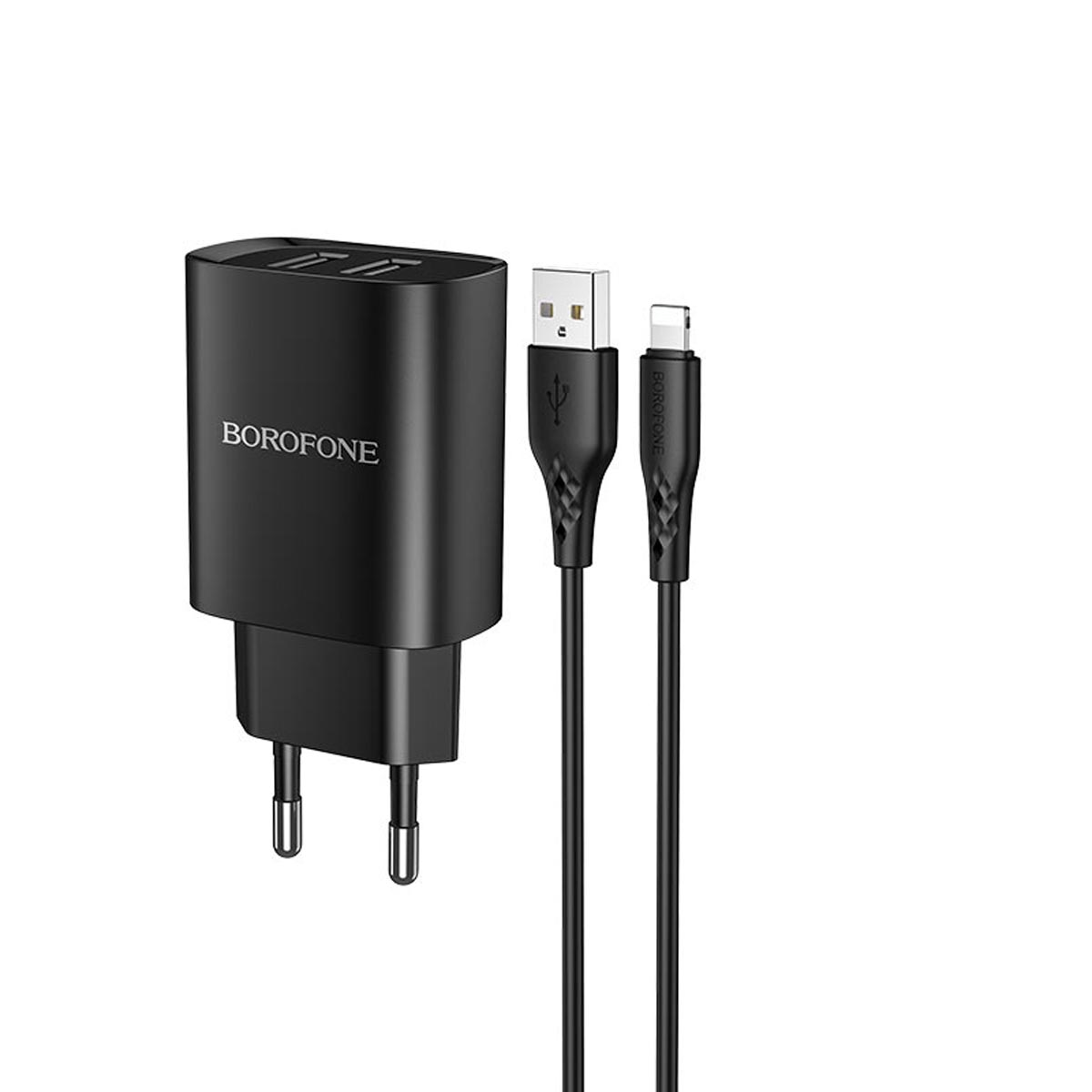 СЗУ (Сетевое зарядное устройство) BOROFONE BN2 Super fast с кабелем APPLE Lightning 8 pin, 2.1А, длина 1 метр, цвет черный | Последняя цена