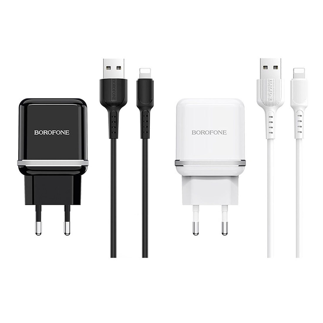 СЗУ (Сетевое зарядное устройство) BOROFONE BA25A Outstanding с кабелем Lightning 8 pin, 2.4A, 2 USB, длина 1 метр, цвет черный