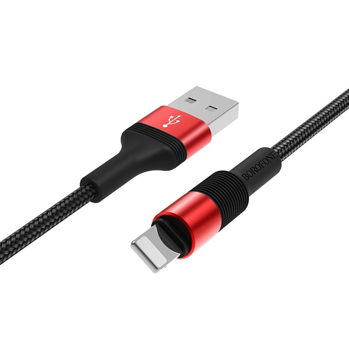 Кабель BOROFONE BX21 Outstanding APPLE Lightning 8 pin, 2.4A, длина 1 метр, нейлоновая оплетка, цвет черно красный