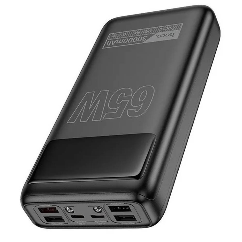 Внешний портативный аккумулятор, Power Bank HOCO DB81, 30000 mAh, 4 USB, 2 USB Type C, фонарик, LED дисплей, PD65W, QC3.0, цвет черный