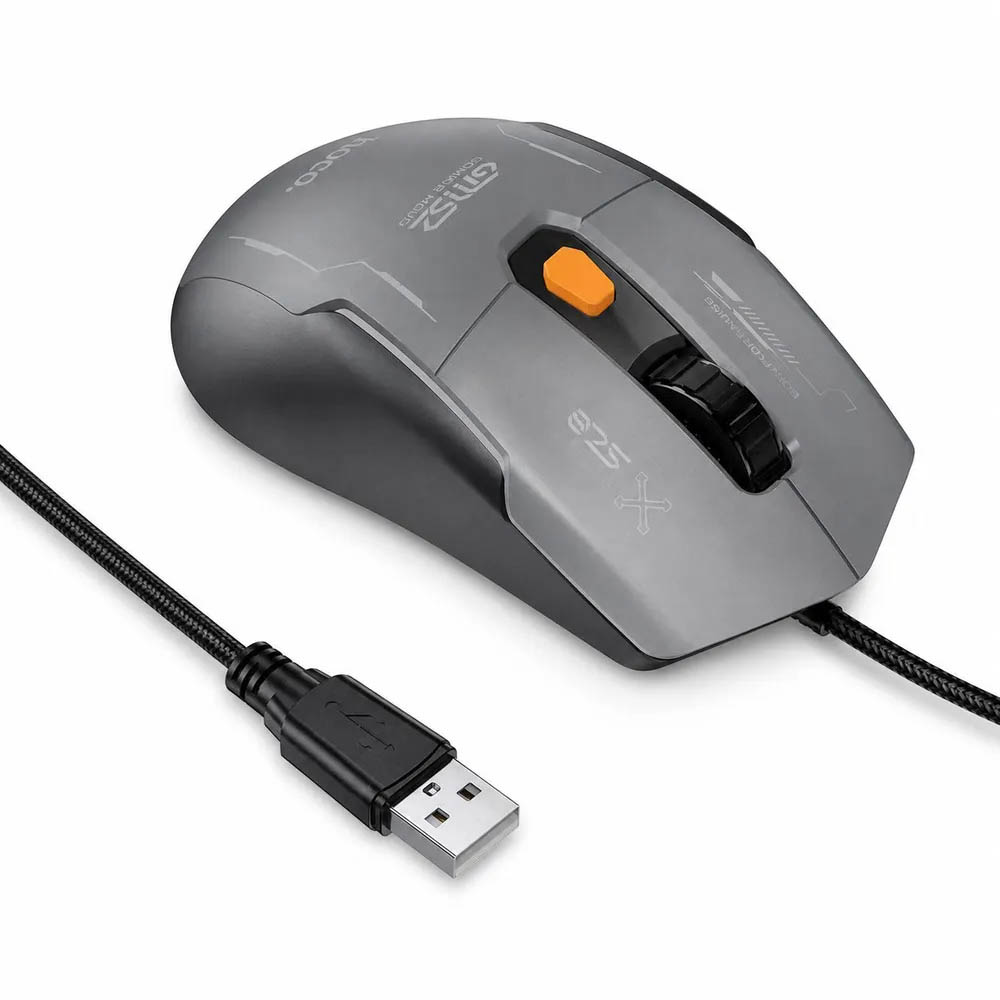Мышь игровая HOCO GM52 Reddy проводная, оптическая, 12800 DPI, RGB подсветка, цвет черно серый