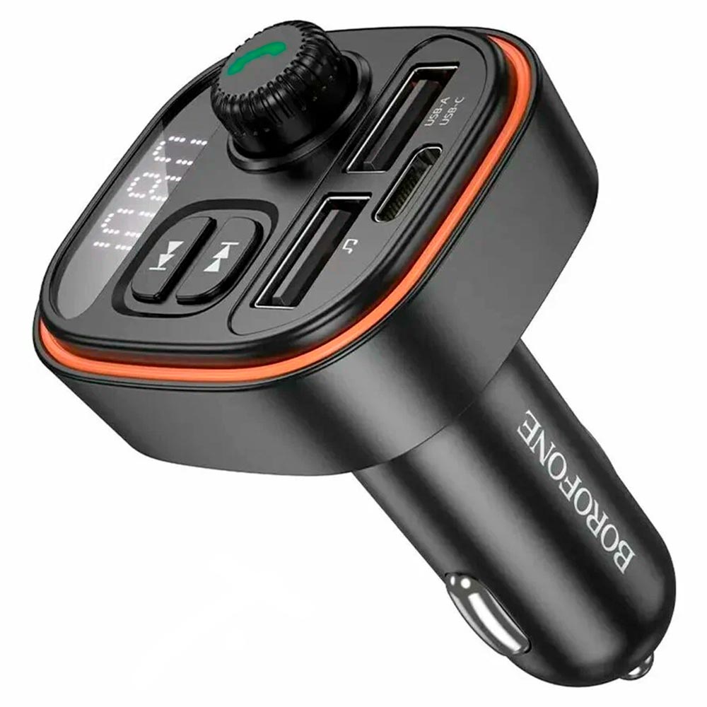АЗУ (Автомобильное зарядное устройство) BOROFONE BC59 Heroic Car с FM трансмиттером, 15W, Bluetooth, 2 USB, 1 USB Type-C, QC3.0, PD15W, цвет черный
