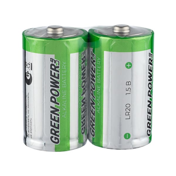 Батарейка GREEN POWERlab D (LR20/R20/ER34615) SH2, Щелочная 1.5V (КОМПЛЕКТ ИЗ ДВУХ ШТУК)