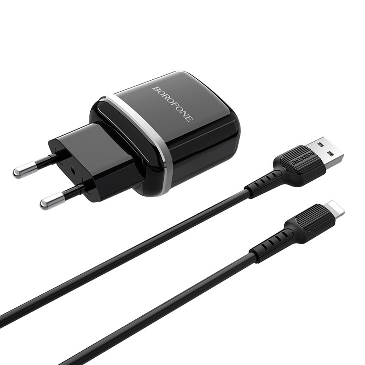 СЗУ (Сетевое зарядное устройство) BOROFONE BA25A Outstanding с кабелем Lightning 8 pin, 2.4A, 2 USB, длина 1 метр, цвет черный