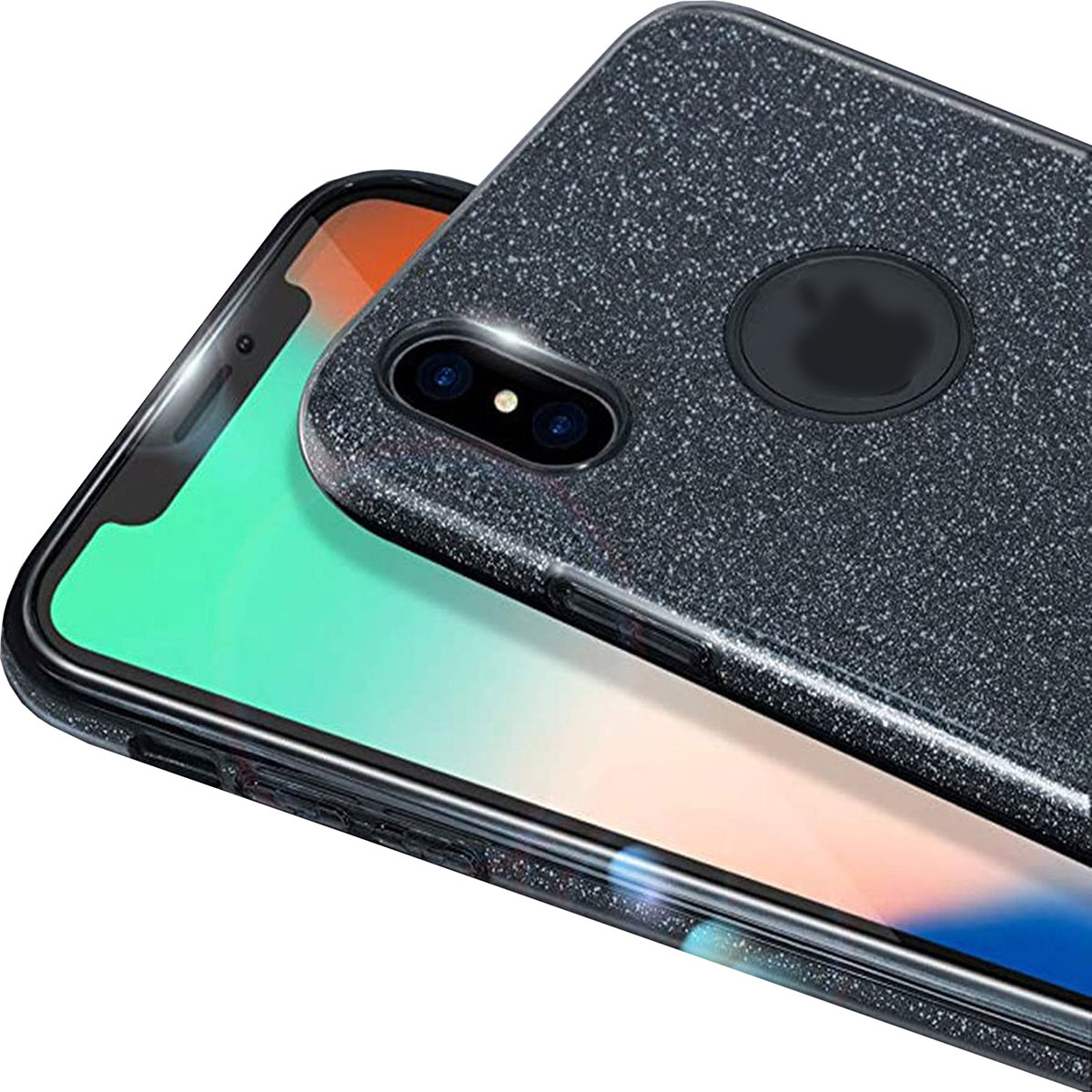 Чехол накладка Shine для APPLE iPhone X, iPhone XS, силикон, блестки, цвет черный