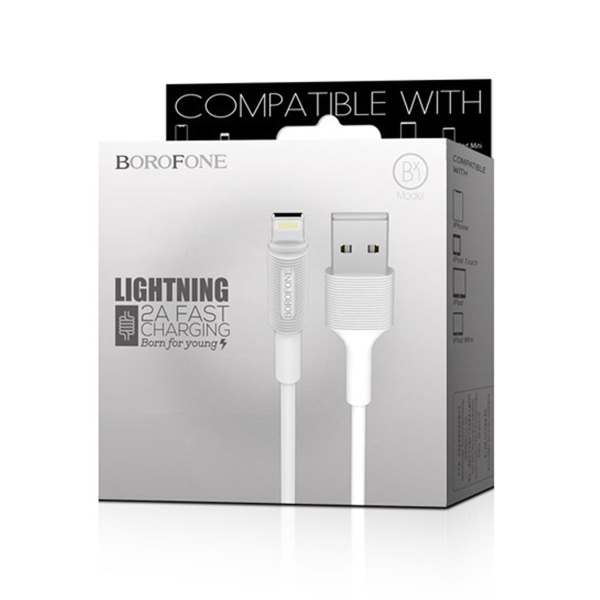Кабель BOROFONE BX1 EzSync Lightning 8 pin, длина 1 метр, силиконовый, цвет белый
