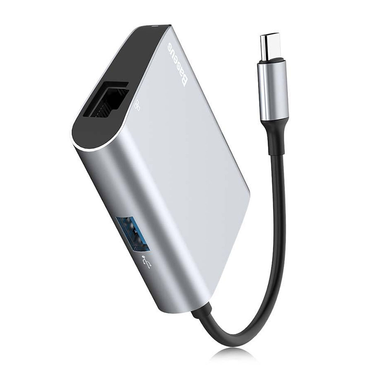 USB-концентратор (ХАБ) Baseus Enjoyment series Type-C на RJ45 + порт USB 3.0, цвет серый