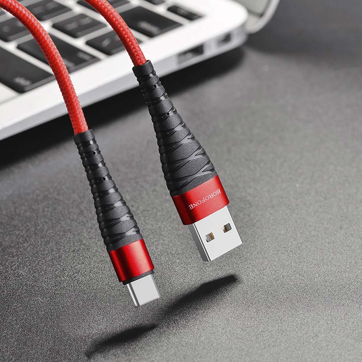 BOROFONE BX32 Munificent кабель USB Type-C, 5A, длина 25 сантиметров, силиконовый, армированная нейлоновая оплетка, цвет красный.