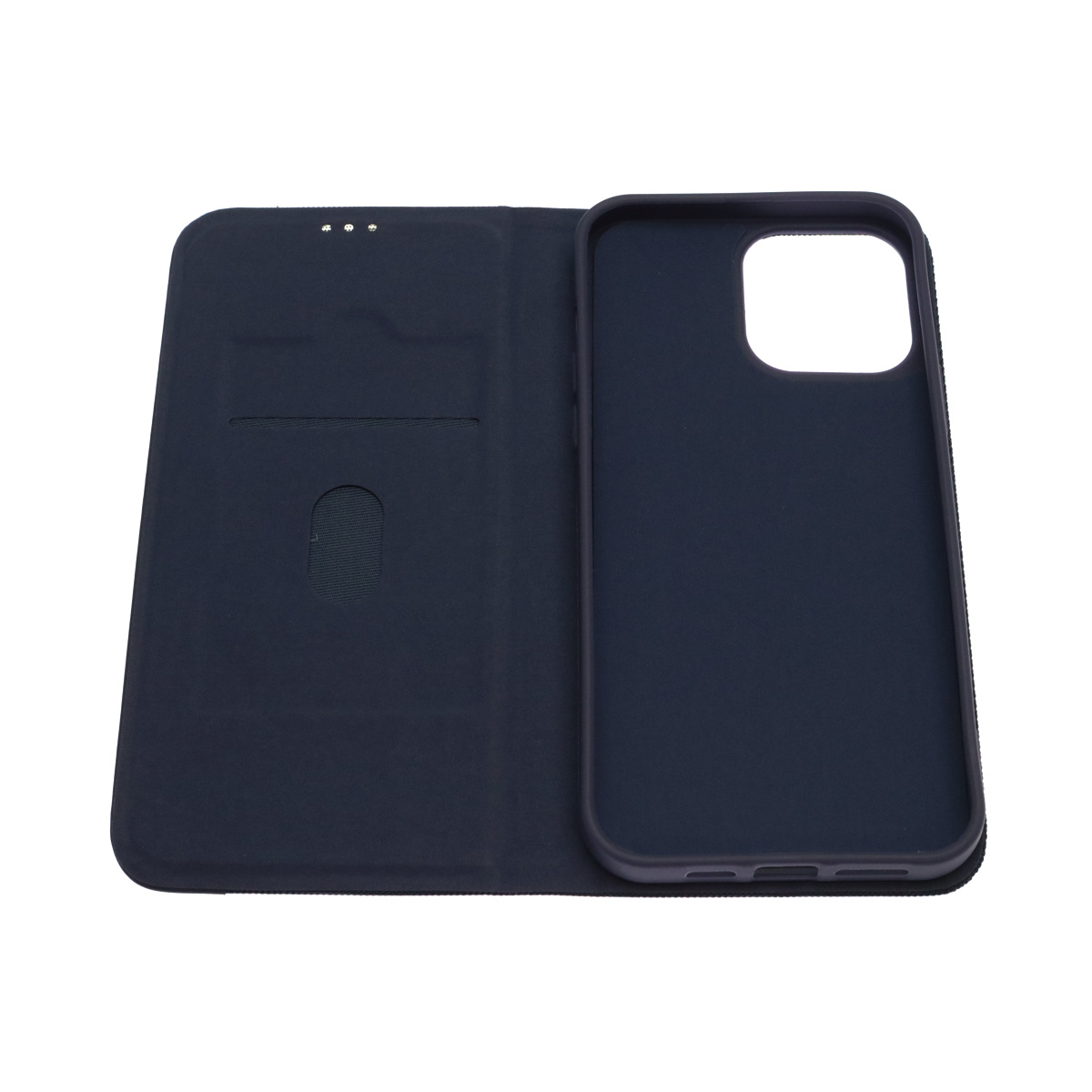Чехол книжка MESH для APPLE iPhone 13 Pro Max (6.7), текстиль, силикон, бархат, визитница, цвет темно синий