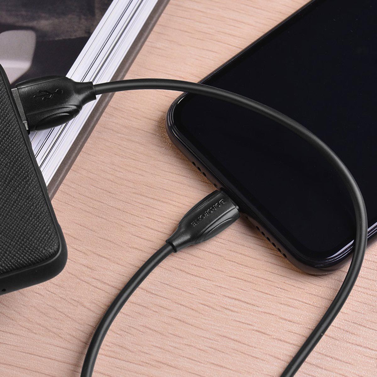 Кабель BOROFONE BX19 Benefit Lightning 8 pin, 1.3A, длина 1 метр, силикон, цвет черный