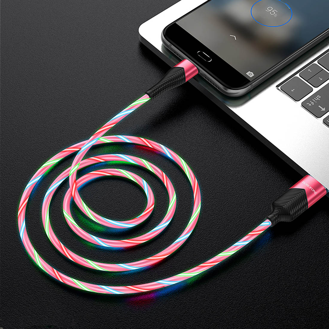 Кабель BOROFONE BU19 Streamer, Micro USB, длина 1 метр, 2.4A, цвет красный