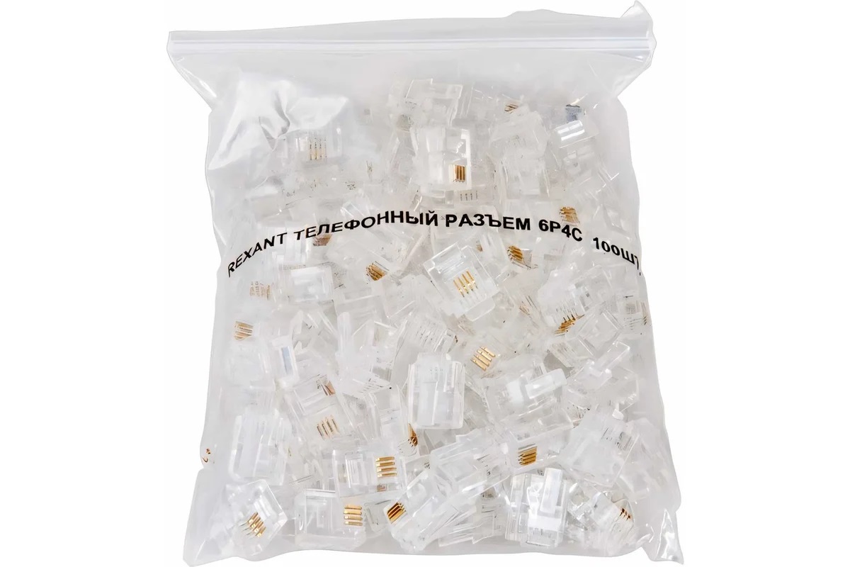 Телефонный разъем-коннектор REXANT UTP, RJ-14 (6P4C), RJ-11, CAT 3 05-1012