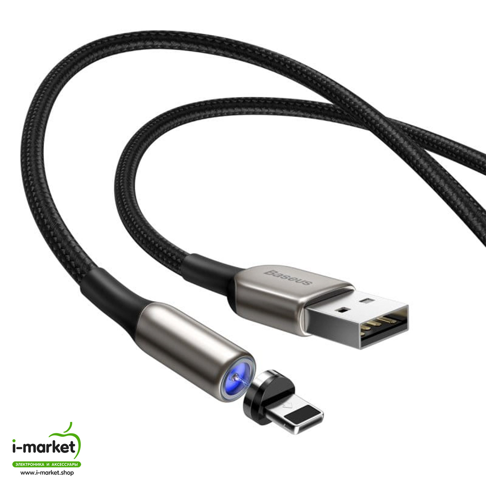 BASEUS CALXC-H01 Zinc Magnetic кабель с магнитной зарядкой для APPLE Lightning 8-pin, цвет черный.