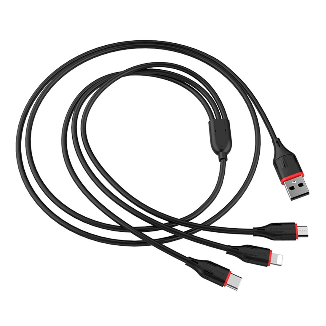 Кабель BOROFONE BX17 Enjoy 3 в 1 USB на Lightning 8 pin, Micro USB, длина 1 метр, цвет черный