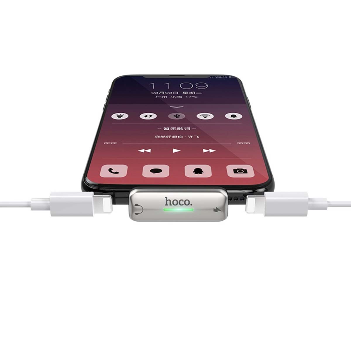 Цифровой аудио конвертер, переходник, HOCO LS27 APPLE Lightning 8 pin на 2 APPLE Lightning 8 pin, цвет серебристый