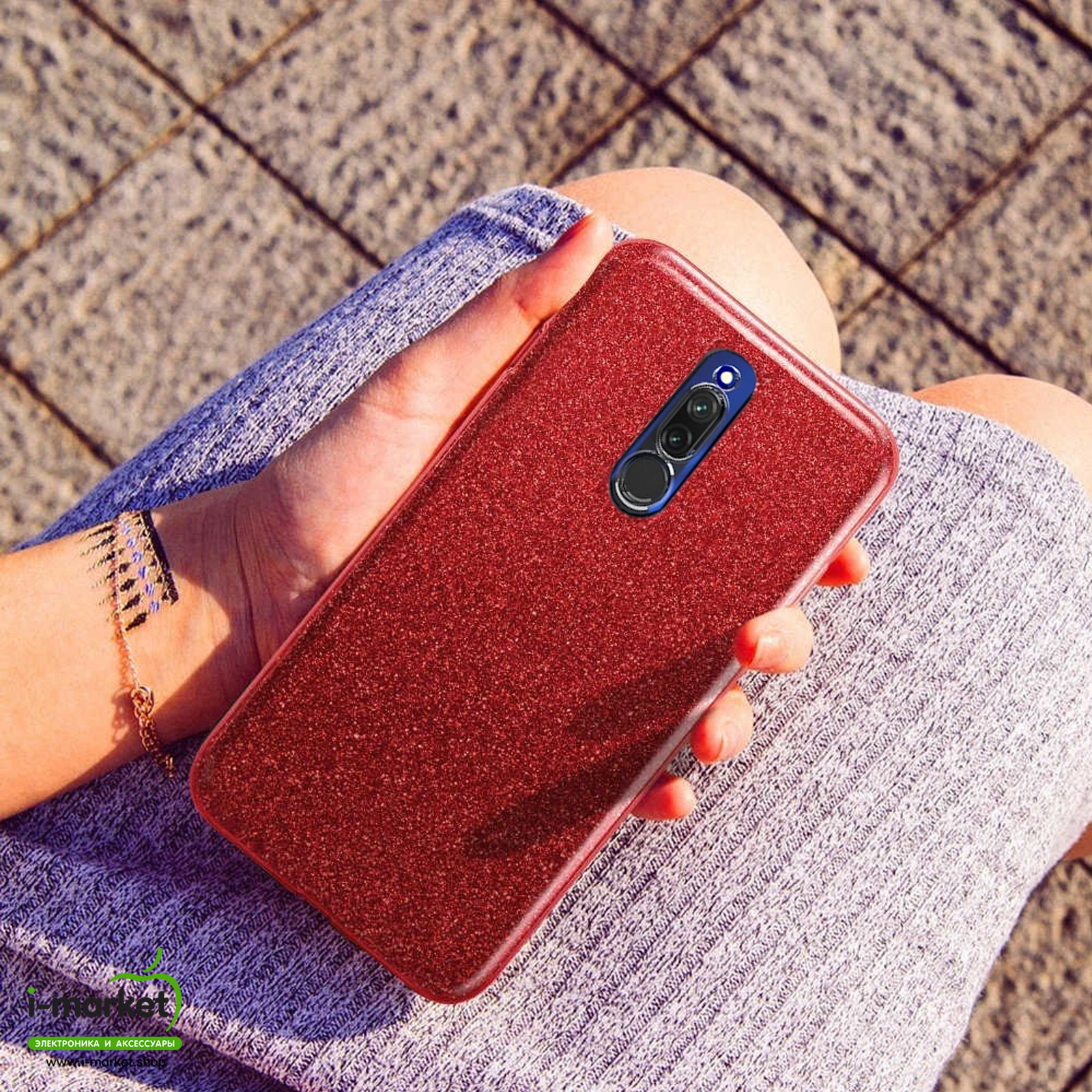 Чехол накладка Shine для XIAOMI Redmi 8, силикон, блестки, цвет красный