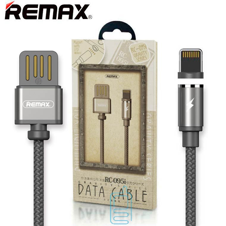 USB кабель REMAX Gravity Series Cable RC-095i Apple 8 pin круглый в оплетке пластиковые разьемы (черный).