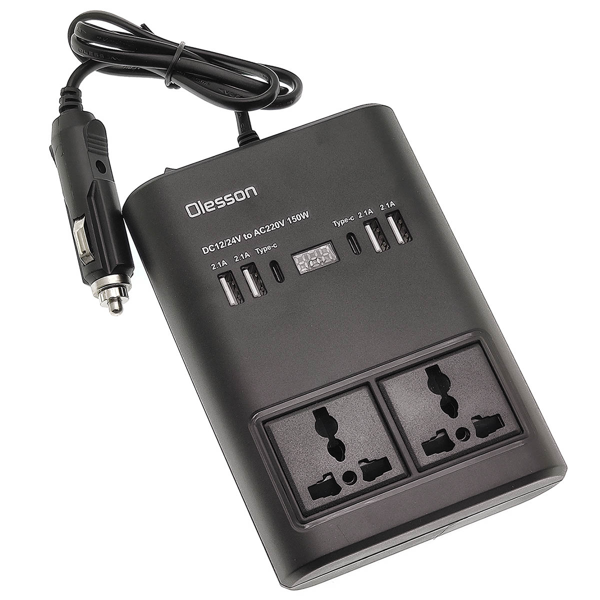 Автомобильный разветвитель (Инвертор) OLESSON 1662, 150W 12/24V, цвет черный