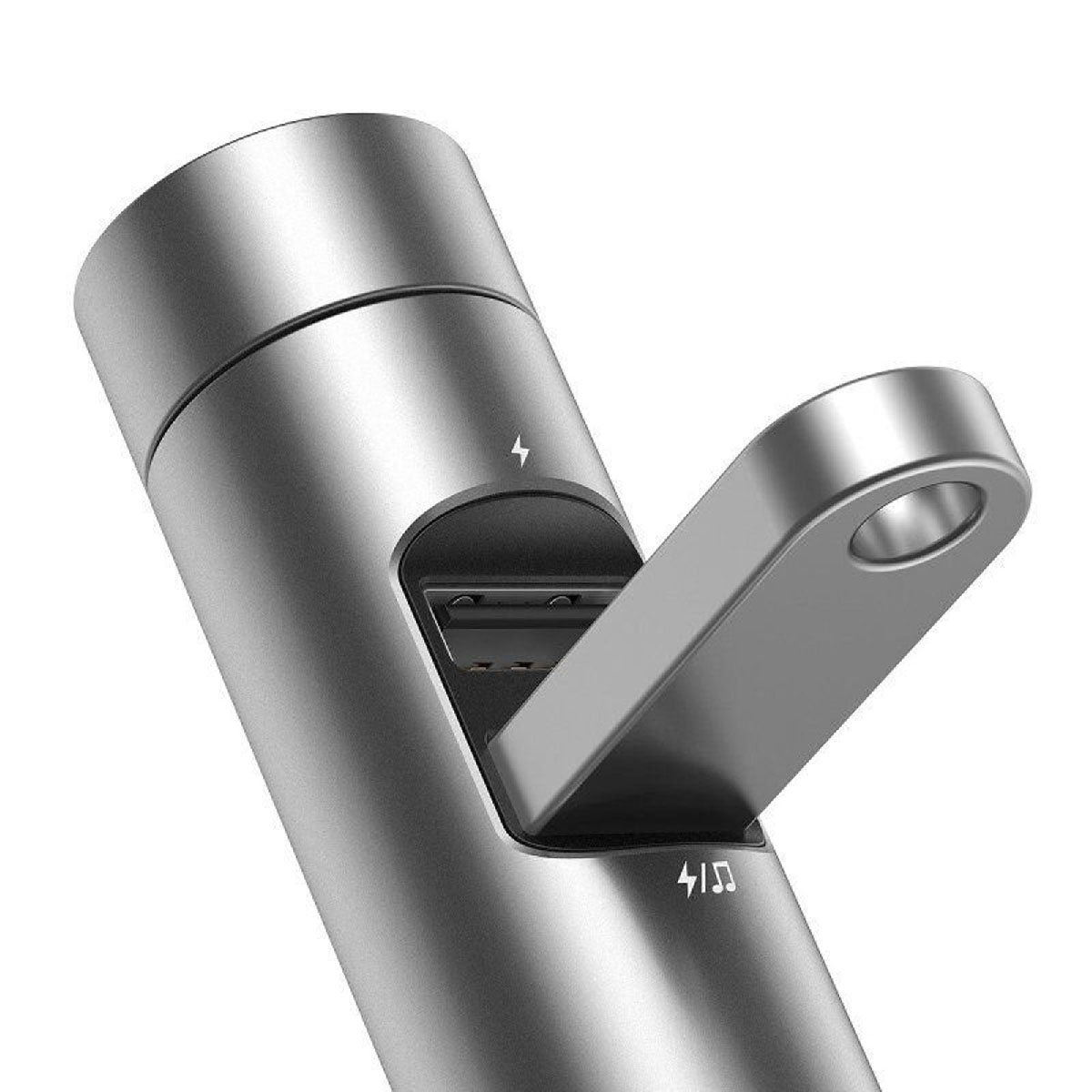 АЗУ (Автомобильное зарядное устройство) с FM-трансмиттером, 2 порта USB, Baseus Energy Column Car Wireless MP3, цвет серебристый (распродажа -50%)