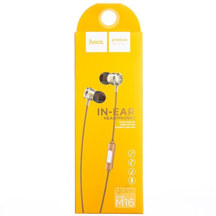 Гарнитура (наушники с микрофоном) проводная, HOCO M16 Metal In-Ear Headphones, цвет золотистый | Последняя цена
