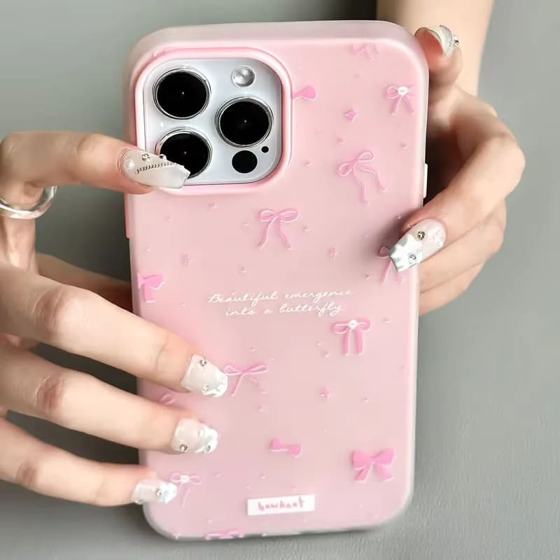 Чехол-накладка Jelly Bowknet для Apple iPhone 15 Pro Max, силиконовая, рисунок снежинки и бабочки, цвет розовый